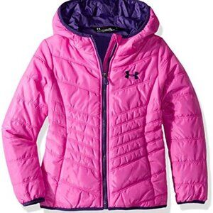 Under Armour Girls 5 Fitted Dark Pink Insulated Hooded Winter Puffer Jacket